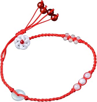 Feng Shui Anklet Red String Ankle Bracelet Natural Jade Anklet for Women Handmade Chinese Knot Anklet Red Lucky Ankle Bracelet Adjustable Talisman for Wealth Good Fortune