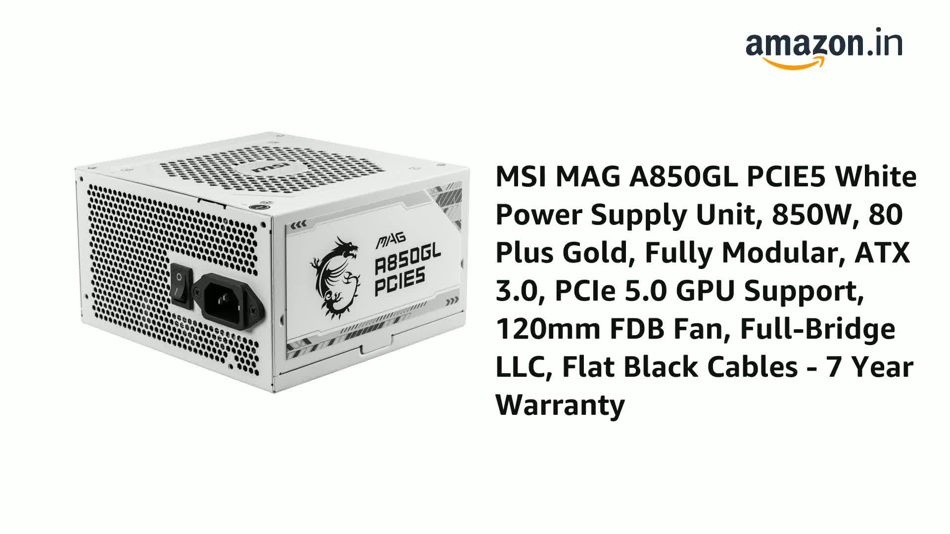 Amazon.in: Buy MSI MAG A850GL PCIE5 White Power Supply Unit, 850W