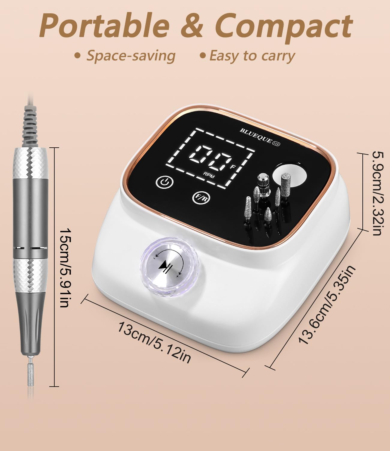 45,000RPM Torno para Uñas Profesional, Lima Electrica Uñas, Velocidad Ajustable,Set de Accesorios para Manicura y Pedicura con Brocas de Cerámica,para Uso Doméstico Salones de Uñas