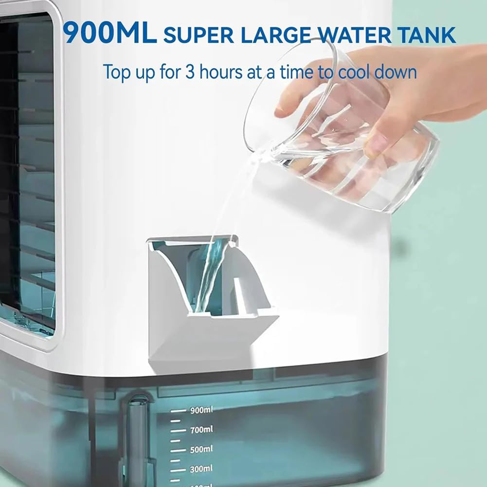 Glacivyex Przenośna chłodnica powietrza, nawilżacz 900 ml z 3 prędkościami wiatru, podwójne tryby mgły i światło nocne LED, cichy wentylator USB do chłodzenia biurkiem w sypialni