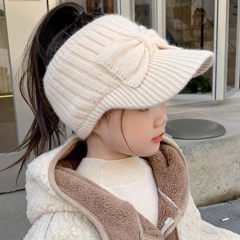Kids Girls Beanie Hat Knit Visor Cap for Toddlers Winter-Warm Cat Sports Empty-Top Ponytail Hat for Tennis Running2
