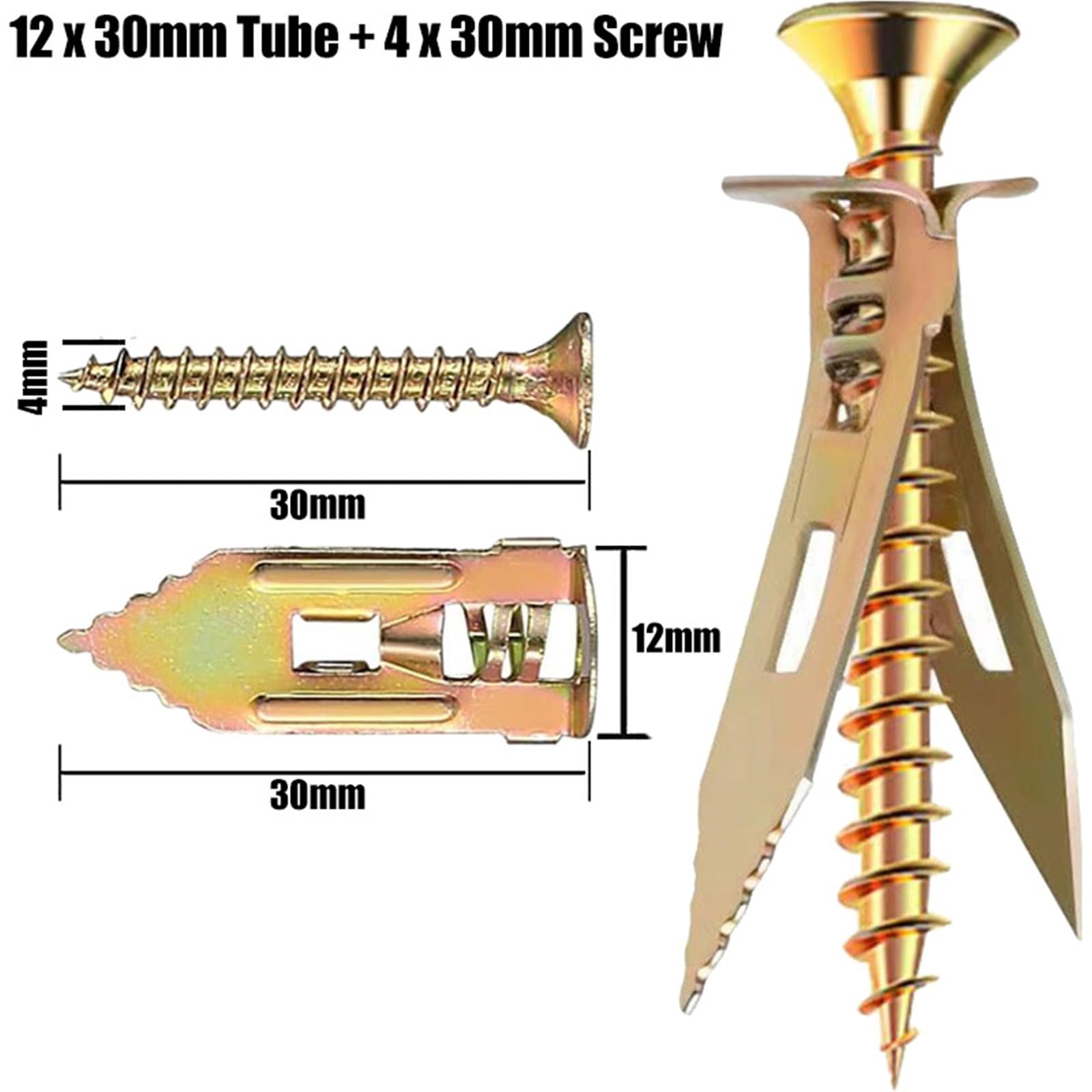 Dübel 10mm Selbstbohrende Anker, Metall-Expansionsschrauben, Trockenbau-Ankerbefestigungen for Gipskartondübel(12x30mm-30mm,100 Set)