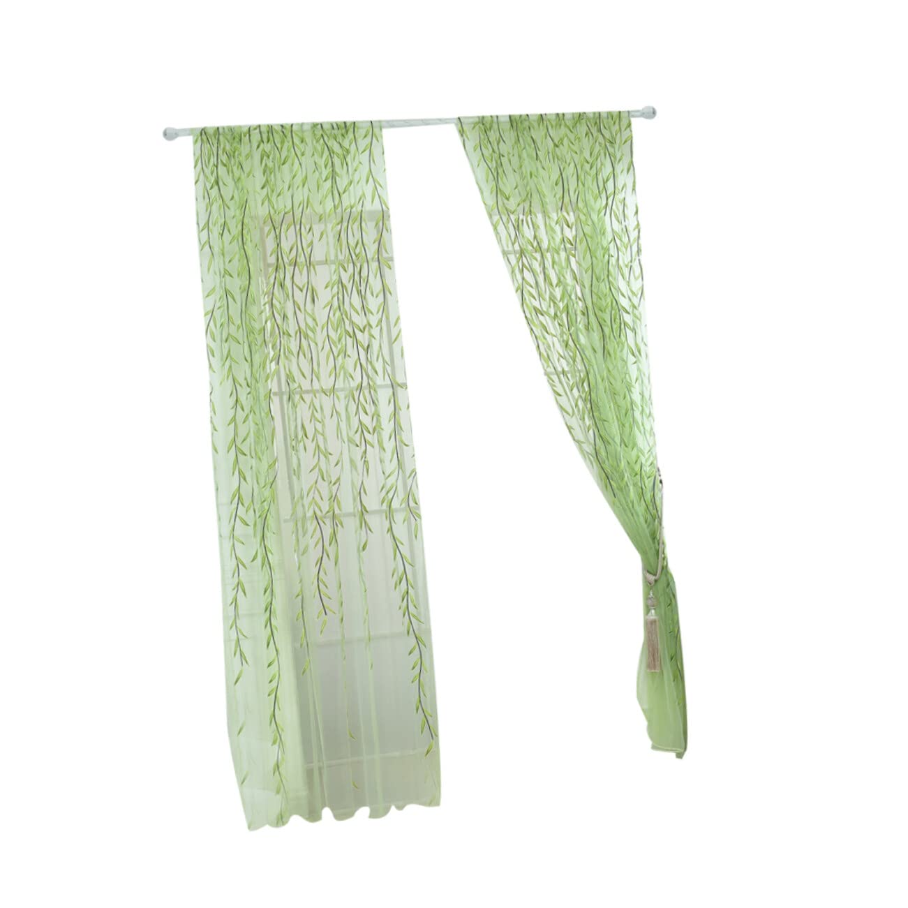 Warmhm Home Décor White See Through Curtains Purple Home Decor Green Voile Curtains Window Sheer Panels Green Transparent Window Screen Tulle Leaf Wicker Vine