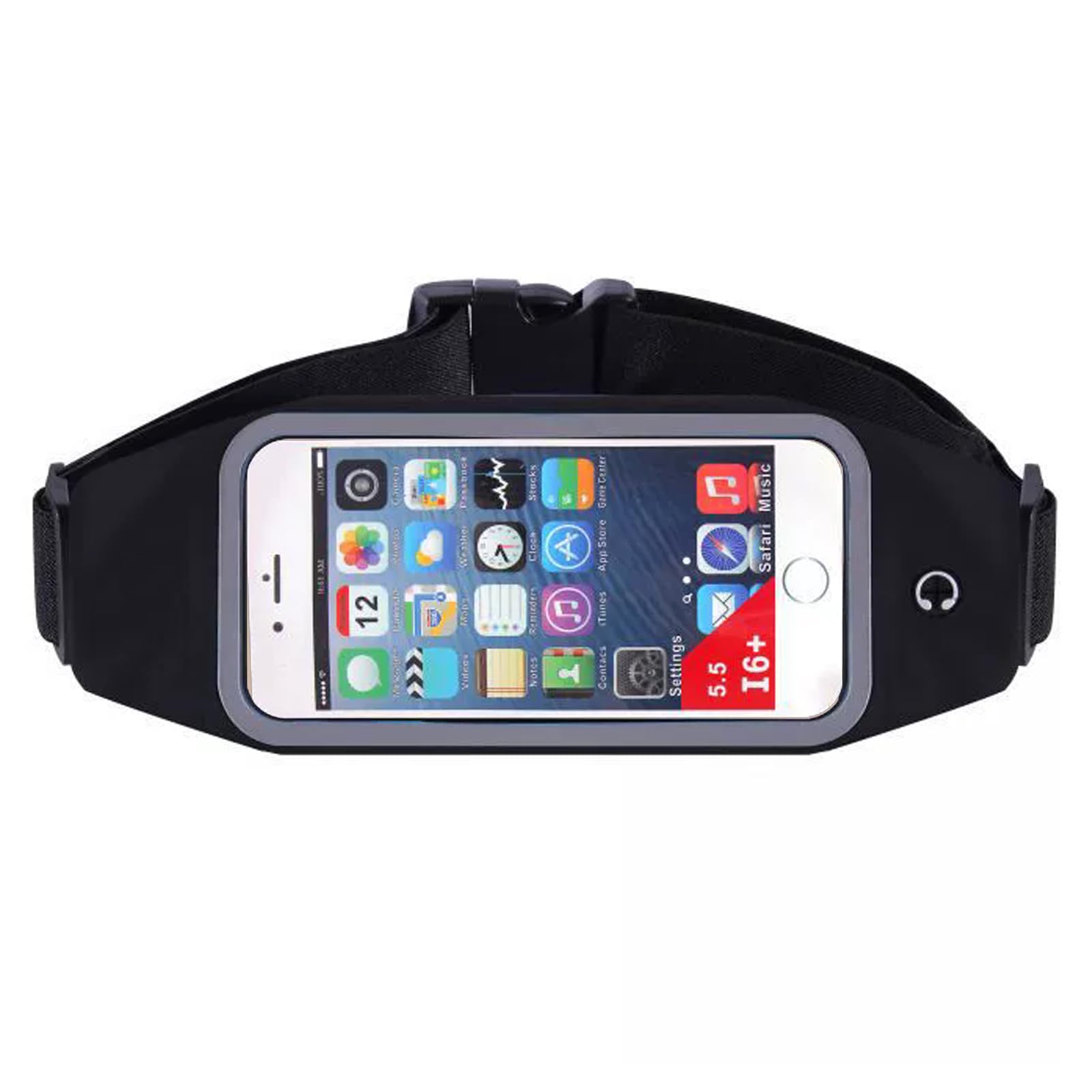 CCAIPU Running Bumbags for Men Women, Fanny Pack with Headphone Hole/Clear Smartphones Touchscreen/Zippered Pocket Waist Pack for Sport Travel Outdoor Hiking (Black)