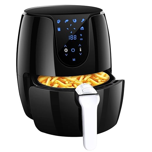 Freidora de aire caliente Airfryer con 6 programas de cocción diferentes, sin aceite, revestimiento antiadherente, pantalla táctil LED con libro de recetas (1500 W)