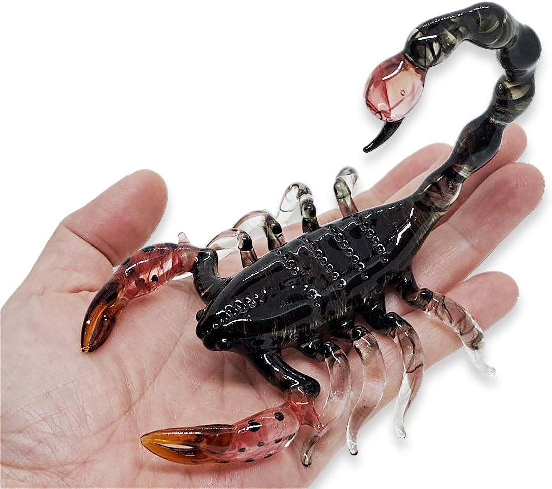 WitnyStore 4" Black Red Scorpion Artistic Blown Glass Insect Figurine Premium Hand-Blown Statue Tabletop Decoration Unique Collectible for Adult Collectors Handcrafted Elegant Home Room Decor