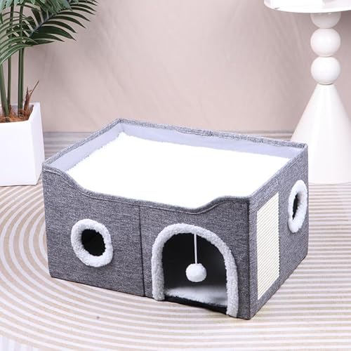 wenichee キャットタワー ドーム型ベッド 折り畳み 猫 ハウス 組立簡単 多機能 爪とぎ付き 猫の家 冬用 暖かい 省スペース 寒さ対策 犬猫兼用 ペット用ハウス 保温防寒 猫用寝床 キャットハウス 室内用 (グレー, 2段式-E)