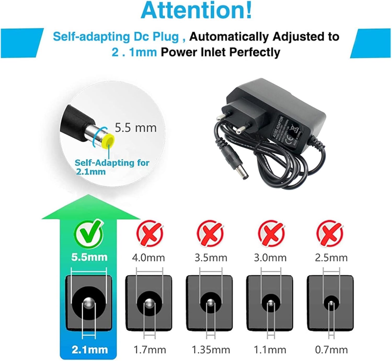 12V 1A Power Supply AC 100-240V Power Adapter Wall Charger DC 5.5mm X 2.1mm EU/US Plug for Router 3 (Size : US Plug)