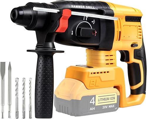 SDS-Plus - Taladro de martillo giratorio inalámbrico compatible con batería Dewalt de 20 V (sin batería), motor sin escobillas, embrague de