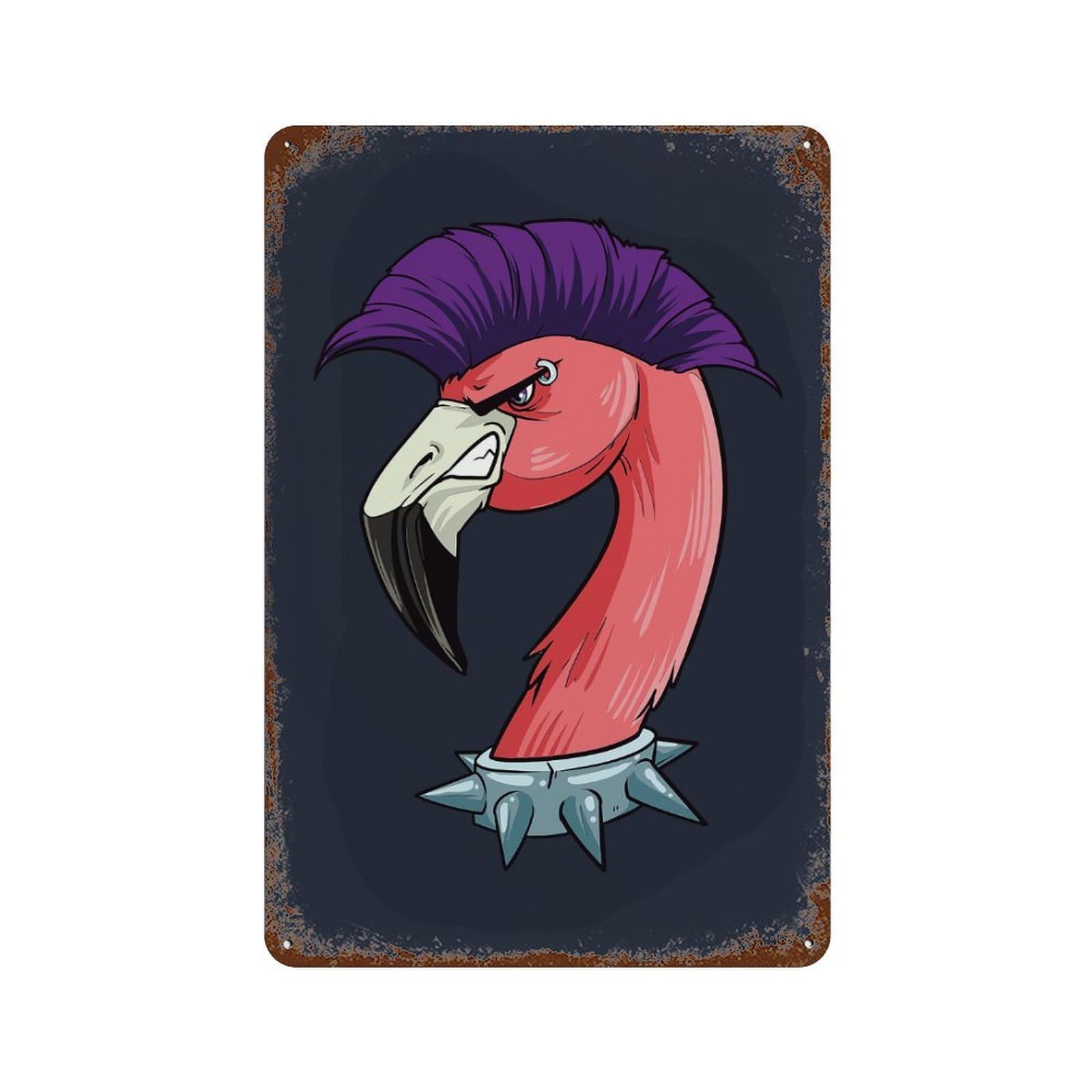 Punk Flamingo Distressed Metal Wall Sign 11.8"x7.9", Rustic Home Decor for Living Room, Hallway And Home Decor