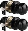 Gobrico Interior Door Knobs Matte Black Round Door Knob Passage Door Handles for Closet Hallway Keyless Door Lock Stainless Steel Flat Ball 2 Pack