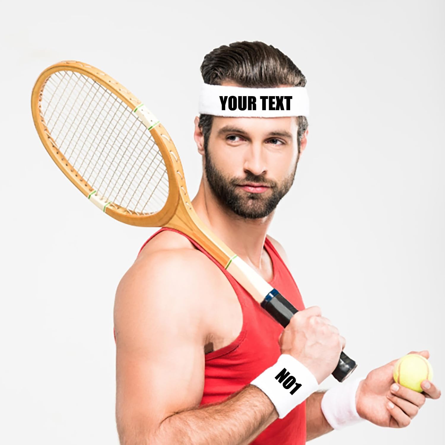 Custom Embroidered Headband with Wristband,2 Sets Personalized Sweatband with Letters/Logo,Sport Head Band for Man and Woman,Sweatbands Set for Tennis, Basketball, Running, Gym Working Out