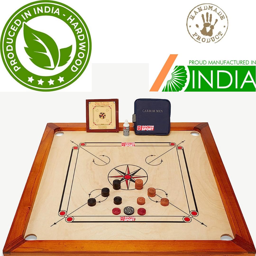 Carrom Set, Kikar India hartholz, Naturel Holz, Lackiert
