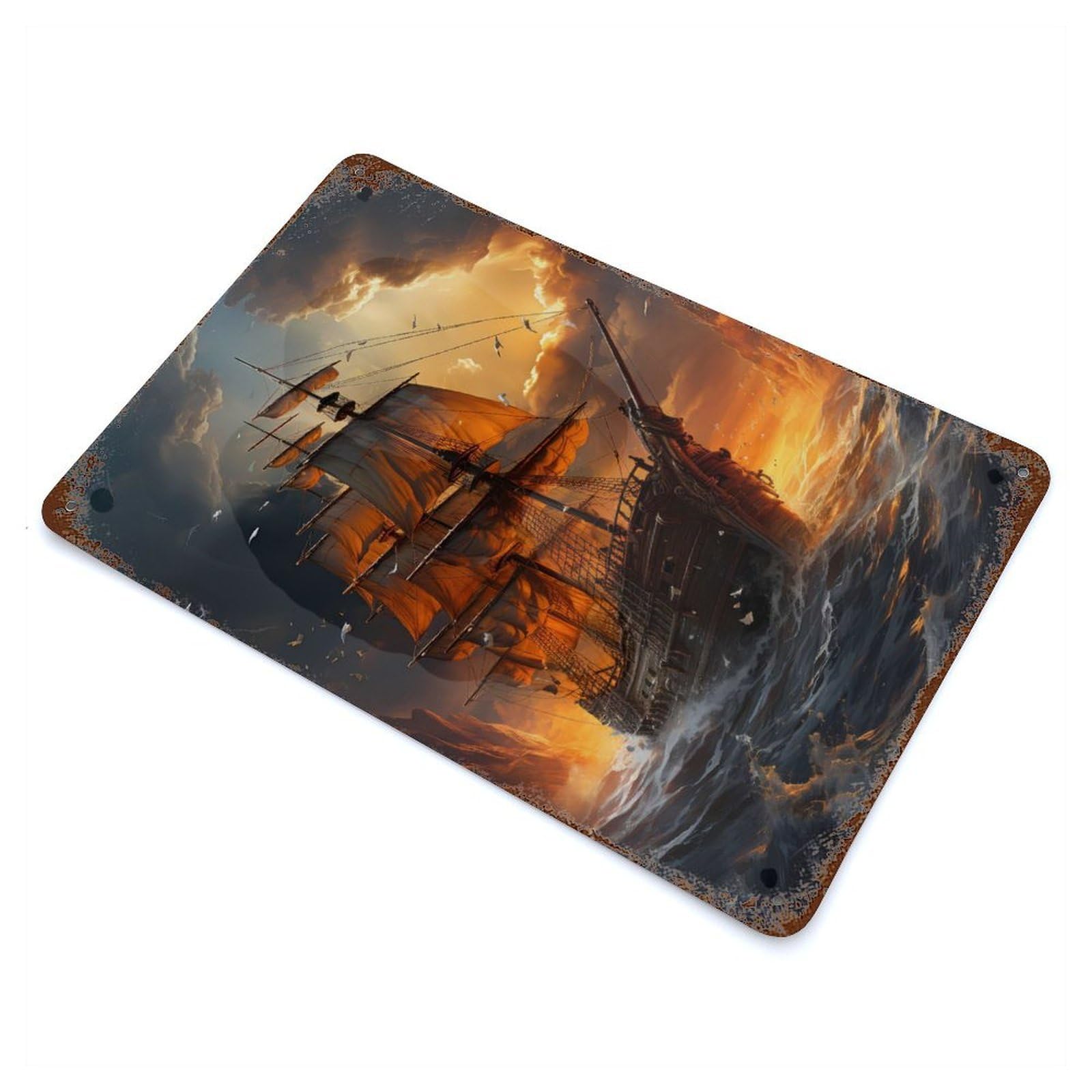 Fantasy Pirate Ship Distressed Metal Wall Sign 11.8"x7.9", Ideal for Cafe, Home Bar And Lounge Decor