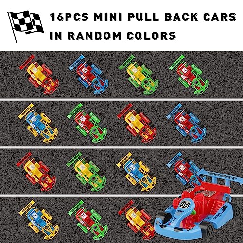 Image of PROLOSO 16PCS Mini Go Karts Wind Up Car Assorted Little Pull Back Friction Powered Cars Themed Party Favors Kids Vehicle Toy Classroom Prizes Treasure Box Treat Bag Fillers