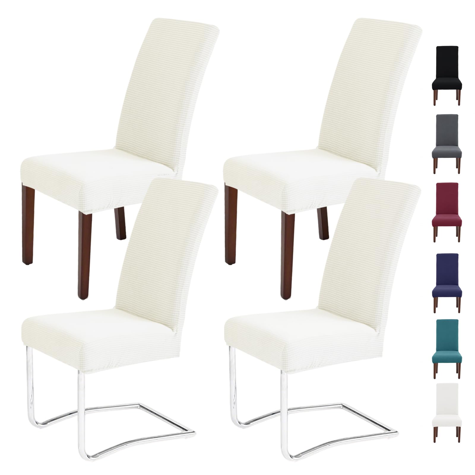 Litrue Dining Chair Covers Set of 4, Chair Cover Slipcovers Removable Washable Chair Protector Seat Covers for Dining Room, Kitchen, Restaurant and Hotel(Beige)