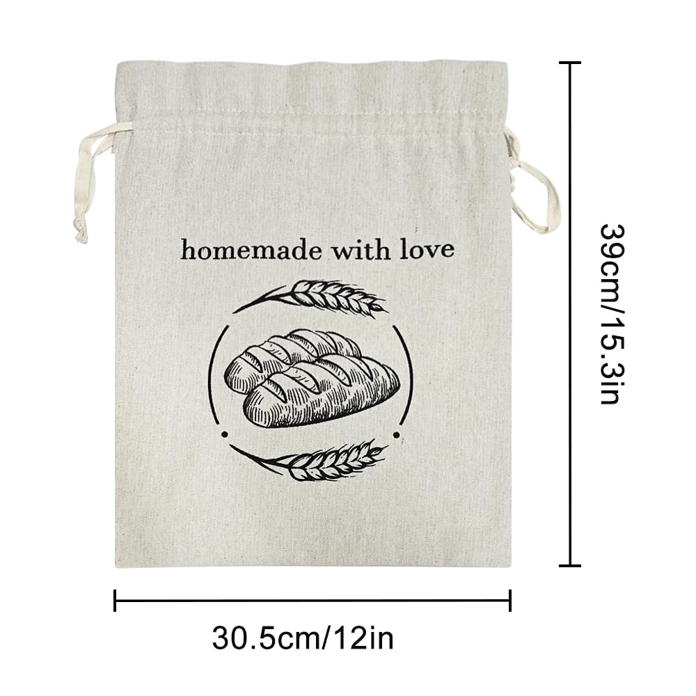 Linen Reusable Bread Bags for Homemade Bread & Sourdough - 2 Pack Breads Bags - 15x12 Inch - Perfect for Baking, Proofing & Fresh Storage - Breads Storage Solution (Green and white)