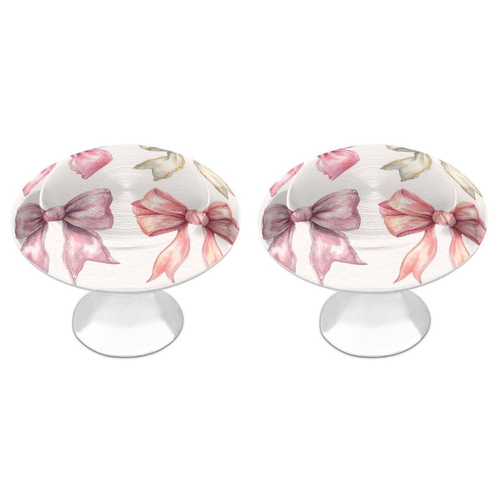 Jubonexis Luxury Coquette 4 Pink Bow Watercolor Round Drawer Cabinet Knobs Handles with Screws,2 Pcs, Drawer Dresser Knob Pulls Decor for Wardrobe Cupboard Home Office Kitchen