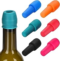 Brusoon 6 Pack Multicolor Silicone Wine Stoppers - Leak-Proof Reusable Seals for Bottles, Keep Wine Fresh Days Longer