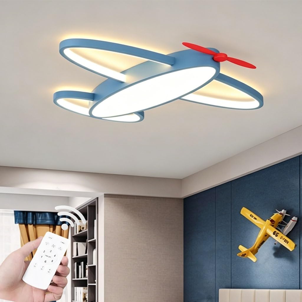 LED Einbau-Deckenleuchte Für Kinderzimmer 3-farbig Dimmbar Kreative Blaue Cartoon-Flugzeug Deckenlampe Mit Stufenloser Dimmung Für Kinderzimmer Babyzimmer Und Spielzimmer