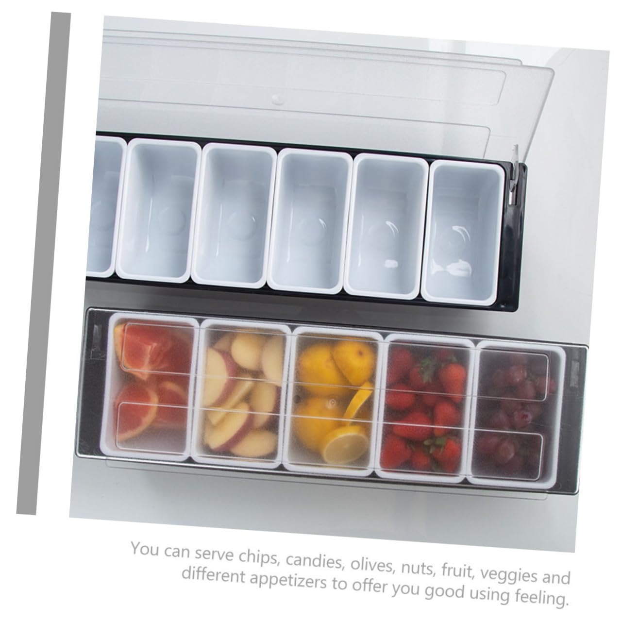 Luxshiny Fruit Box Compartment Container Snack Organizer for Garnishes Fruits and Veggies for Parties Buffets and Bars Plastic for Easy Serving and Storage