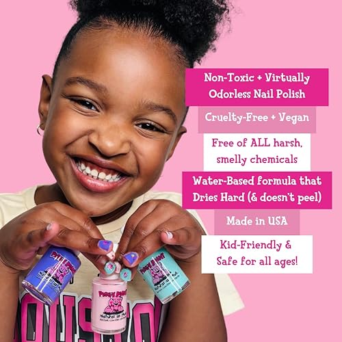 Miniatura 4 de PIGGY PAINT Esmalte de uñas perfumado 100% no tóxico para niñas, seguro, sin productos químicos, bajo olor para niños, kit de 4 unidades (unicornios