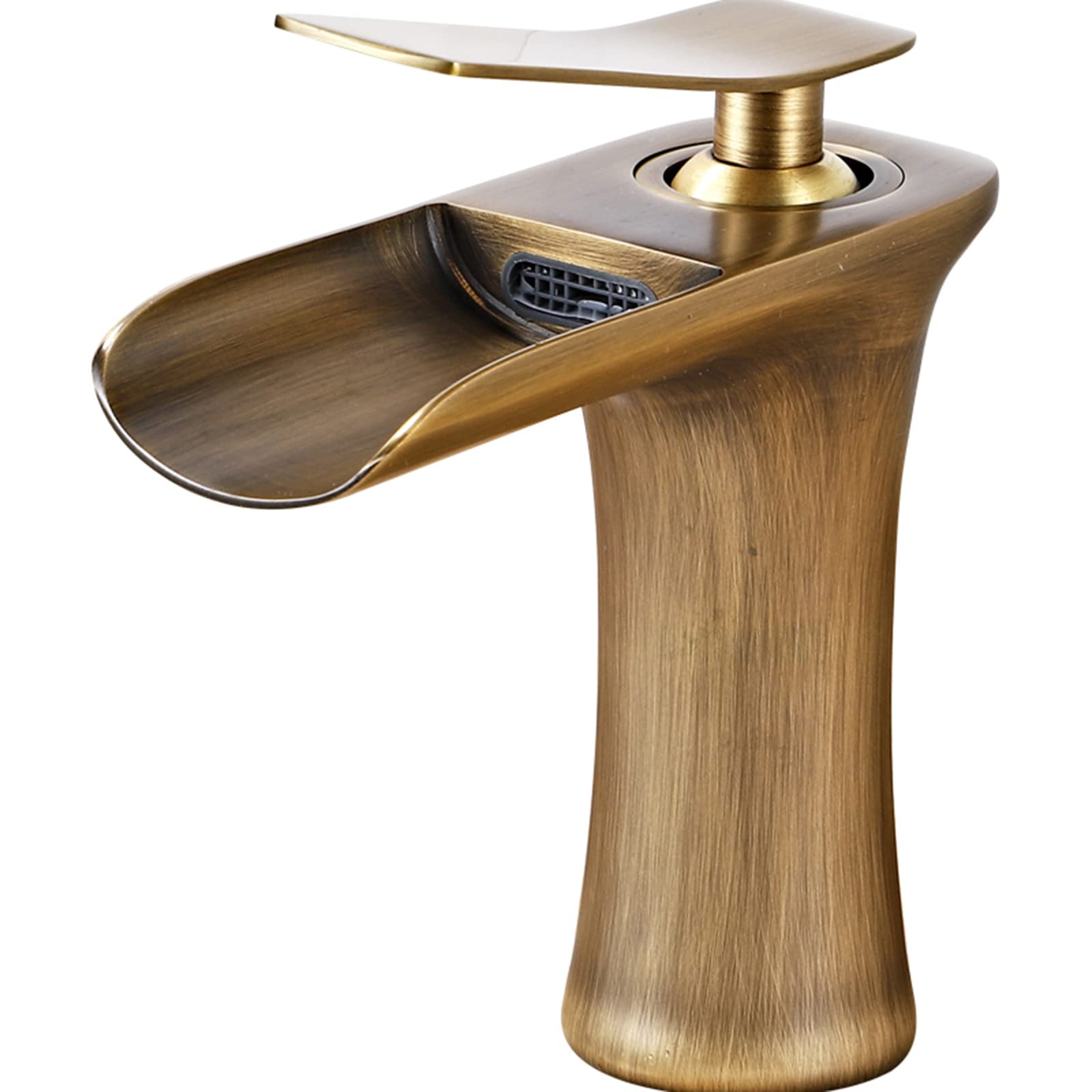 Zqfhsx Antique A Waterfall Bathroom Faucet Single Hole,V-Intage Antique Brass Faucet,Single Hole Compatible With Sink,Tall Sink,,S(