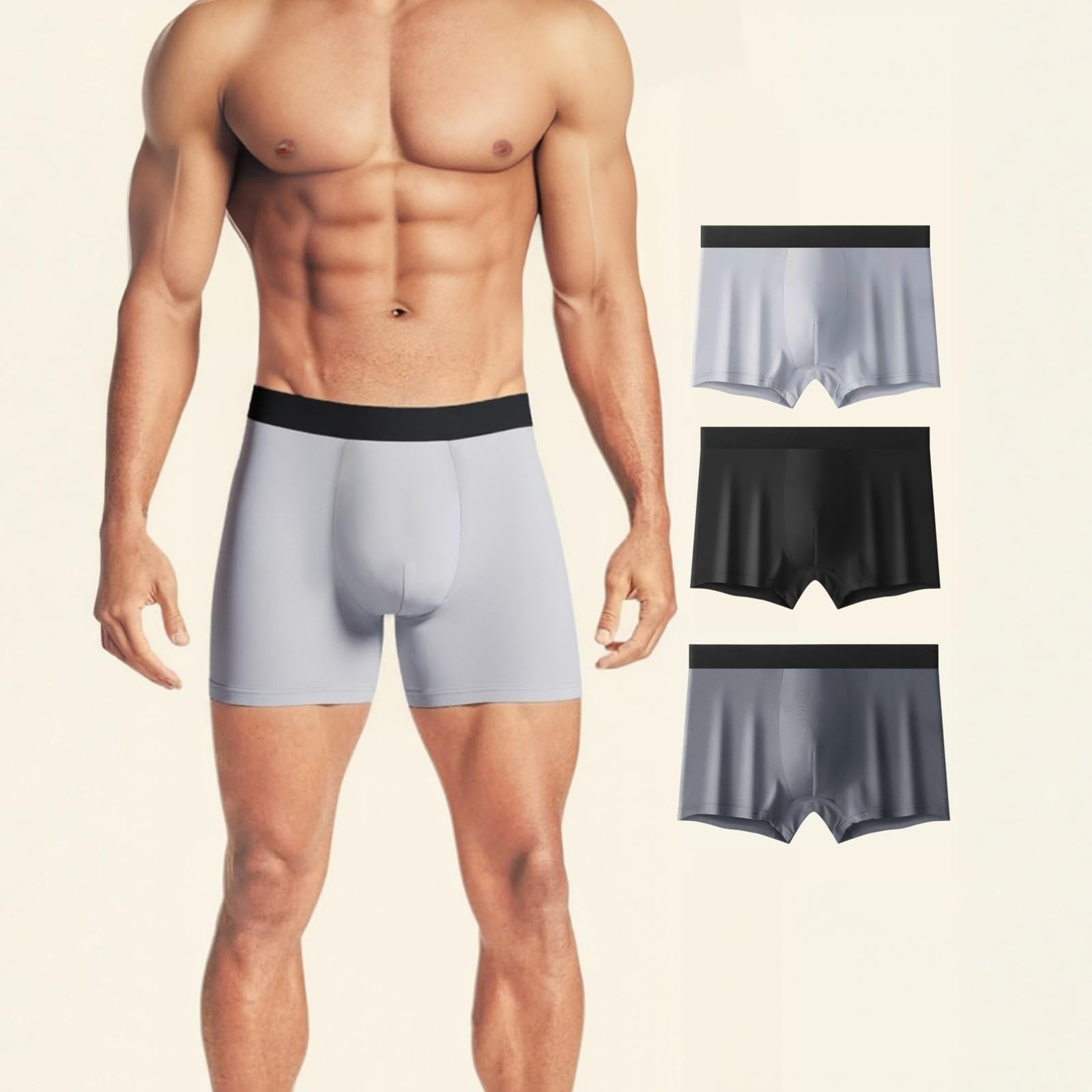 3 Pack Mens Trunk Underwear Low Rise Panties Comfy Breathable Underpant Stretch Soft Boxer Briefs