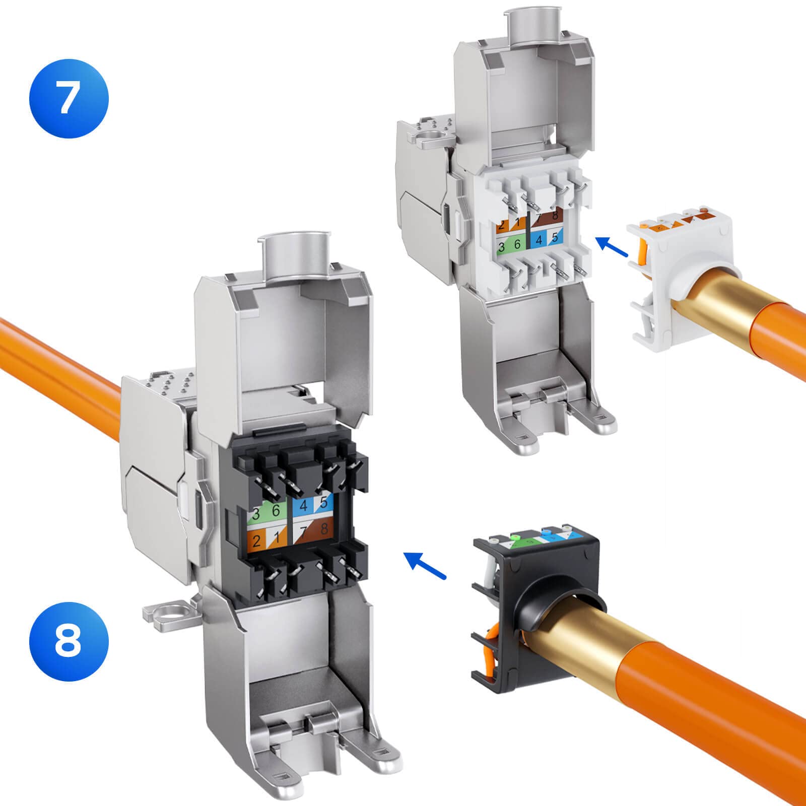 HB-DIGITAL Lot de 5 connecteurs de câble réseau Cat6a Keystone 10 Go sans outil à assembler sur le terrain Adaptateur LAN Ethernet LSA Câble d'installation Interface
