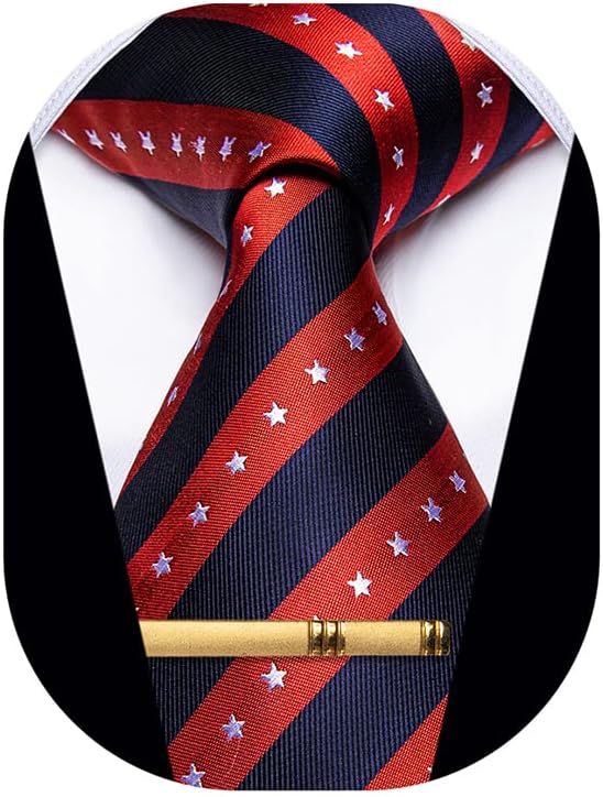 YourTies Men's Neckties Striped Tie and Plaid Neckties for Men Woven Silk Tie Gold Tie Clip Set