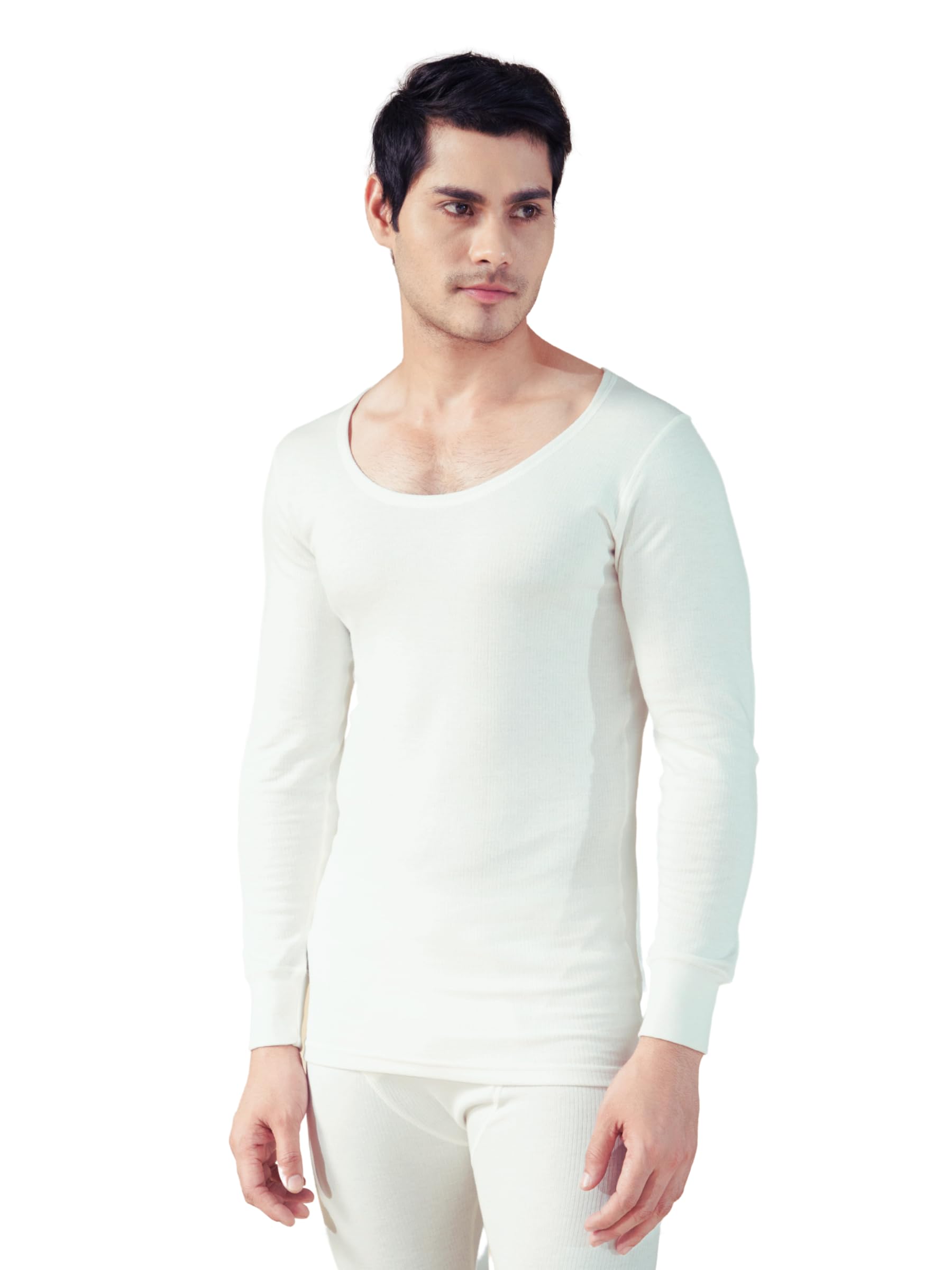 Thermal Top Winter Wear for Men | Cotton Thermal Wear with Heat Fusion Technology | Full Sleeve - White (S)