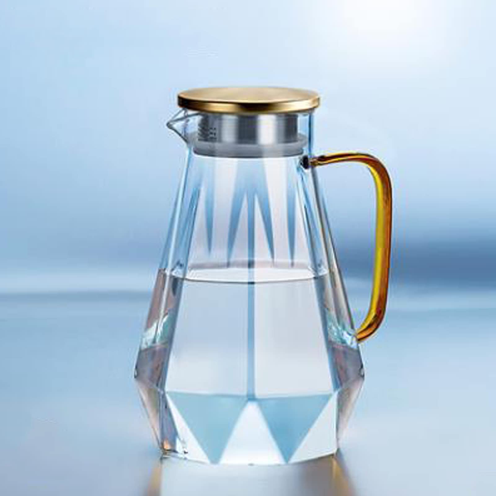 2000Ml/67.6 Oz Glass Teapot,Heatproof Glass Teapot,Borosilicate Glass Teapot,for Loose Leaf Tea, Hot/Iced Water, Juice Beverage,1.5l golden lid