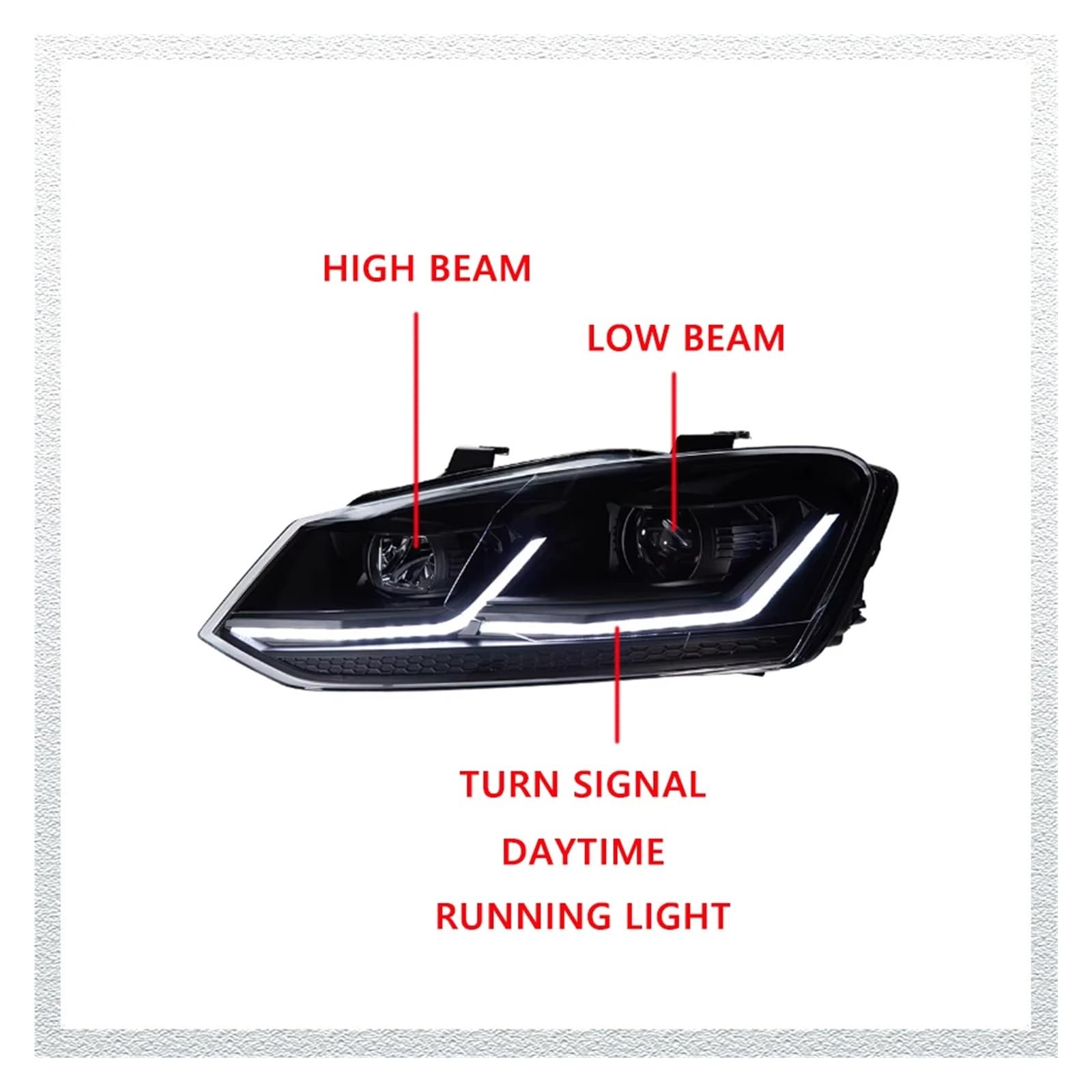 Pasuje do VW POLO 11-18 LHD RHD Led DRL reflektor samochodowy montaż sygnału akcesoria samochodowe zmodyfikowana lampa gorące reflektory LED(Silver,H4_LEFT WHEEL)