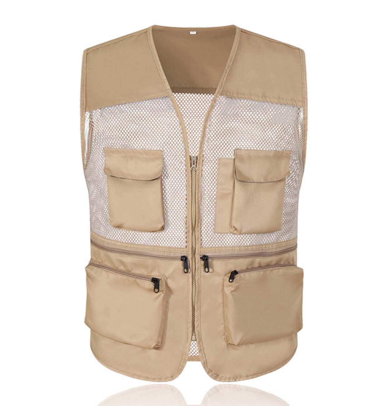 Gl Suit Men's Khaki Photography Jacket Gilet Outdoor Lightweight Mesh Multi-Pockets Vest Fishing Safari Camping Traveling Waistcoat,,Xl