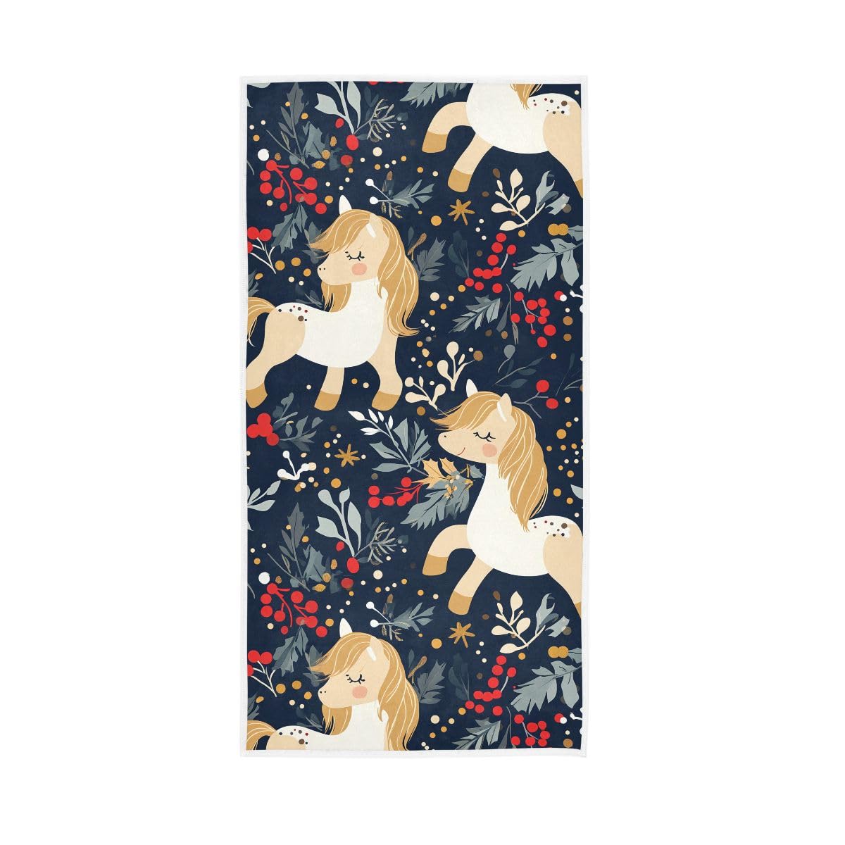 LSRCPD Christmas Unicorn Holly Blue Hand Towel, Multipurpose Absorbent Towels for Bathroom, Gym, Hotel, Spa 15 x 30 Inches