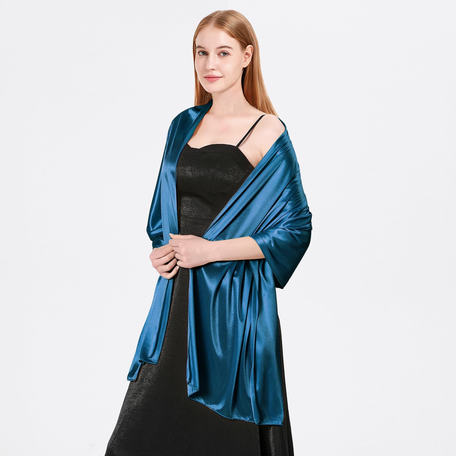 heekpek Sciarpa Donna Elegante Scialle Seta Satinata Leggero Scialle Stola Donna Sciarpa Lunga Scialle Cerimonia Matrimonio Festa