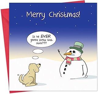 Twizler Merry Christmas Card with Dog & Stick - Funny Dog Christmas Card - Happy Christmas Card - Xmas Card – Funny Christmas Card – Womens Christmas Card – Female Christmas Card –Mens Christmas Card