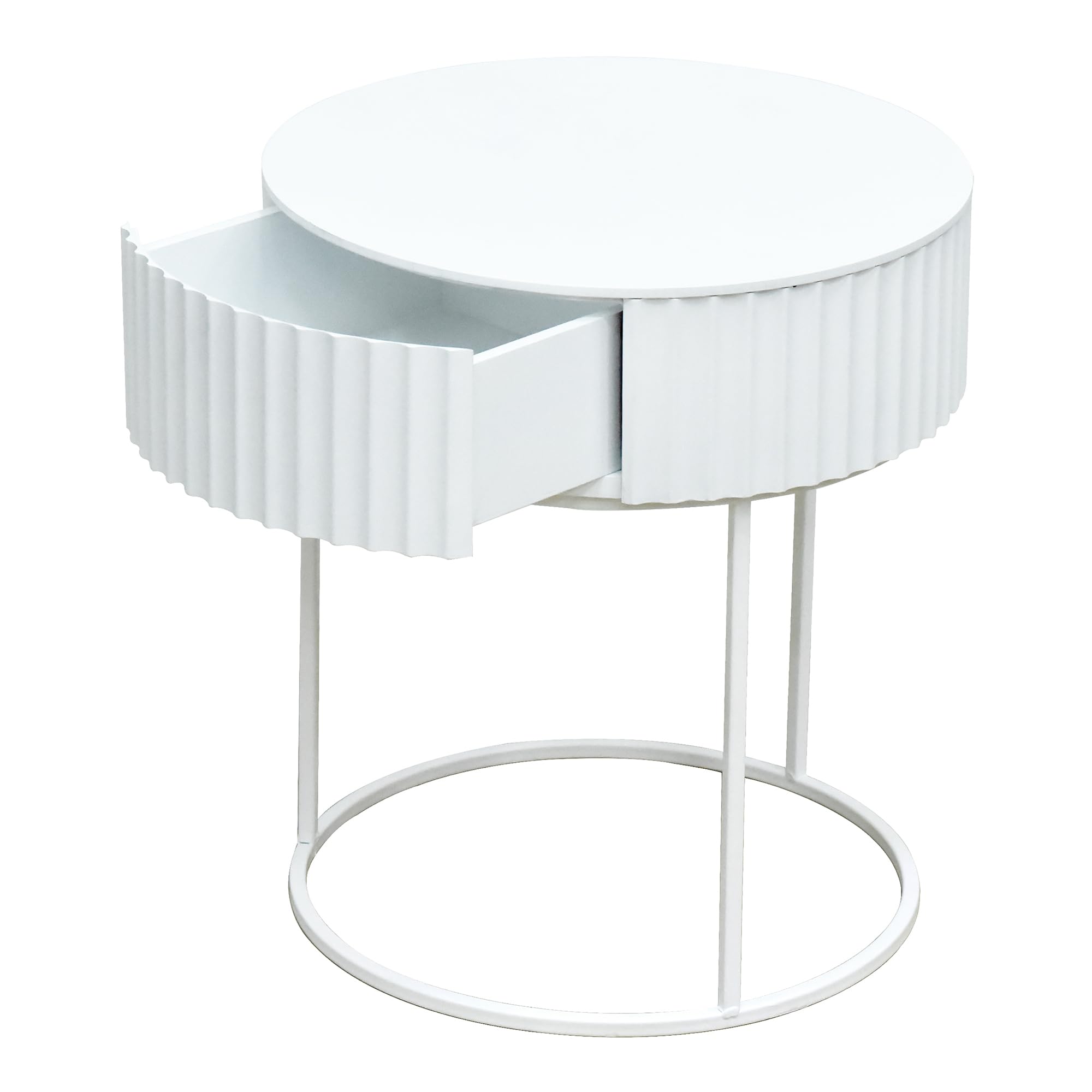 [en.casa] Tavolino Rotondo con Cassetto 46 x Ø40 cm Comodino con Telaio in Metallo Tavolo Basso da Divano Caffè per Soggiorno Salotto Camera da Letto Ingresso - Bianco