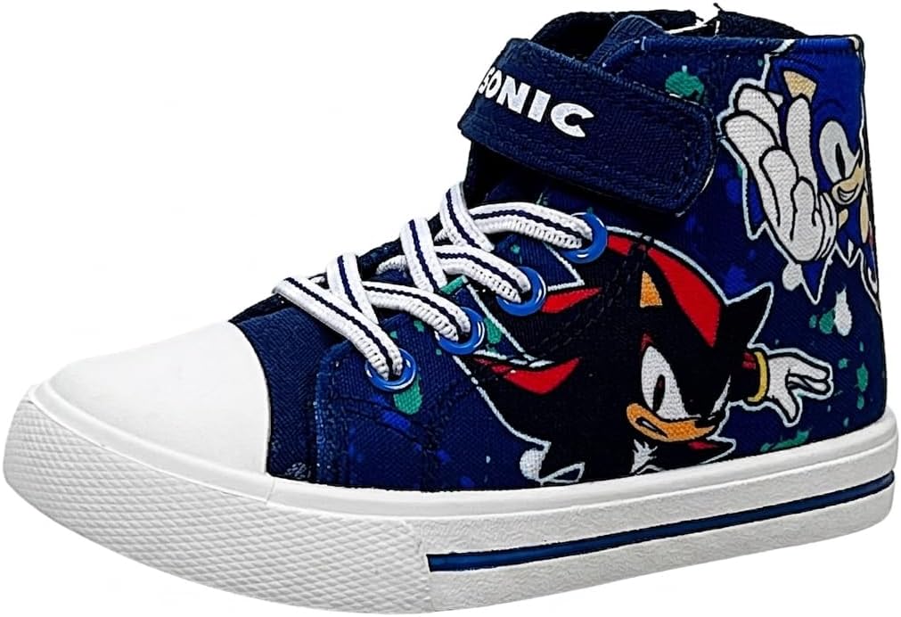 Sonic The Hedgehog Dzieci chłopcy dziewczęta chłopcy Hi Top buty sportowe oficjalne licencjonowane Sonic and Shadow High Top trampki płócienne buty z zamkiem błyskawicznym i koronkowym zapięciem