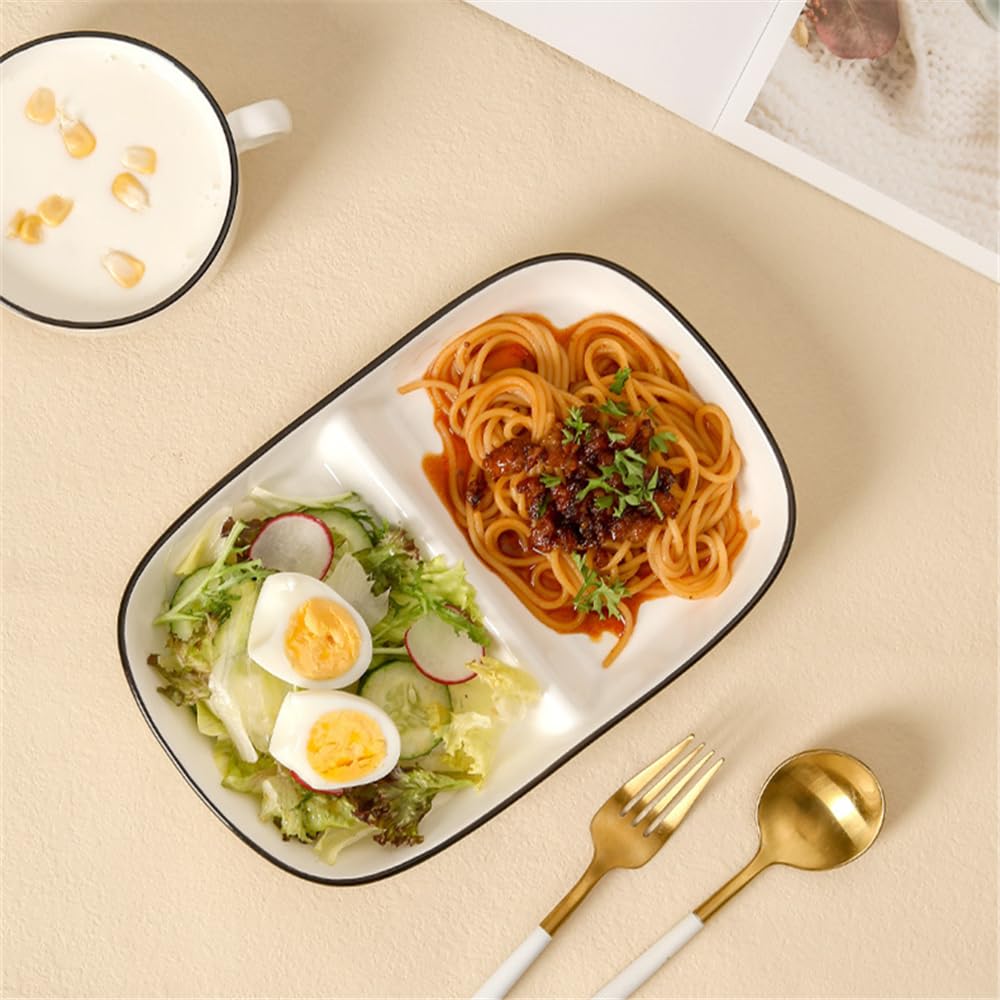 Piatto Scomparti Porcellana, Piatto Due Scomparti Dieta Ceramica, Piatto Porzioni per Snack, insalata, Dessert, Spaghetti, Bistecca
