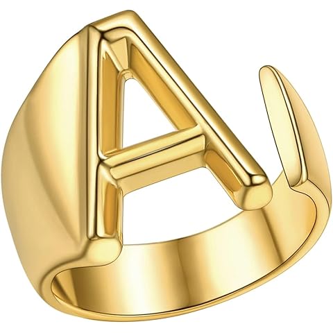 FindChic Customizable Initial Ring Statement 18K Gold Plated Fashion Cuff Rings for Women Alphabet Letter A to Z Resizable Knuckle Ring (with Gift Box)