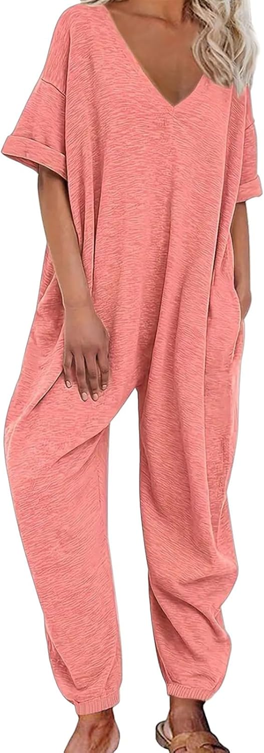 Baggy One-Piece Jumpsuits for Women Casual Short Sleeve Oversized Tshirt Rompers Flowy Beach Outfits Jogger Onesie