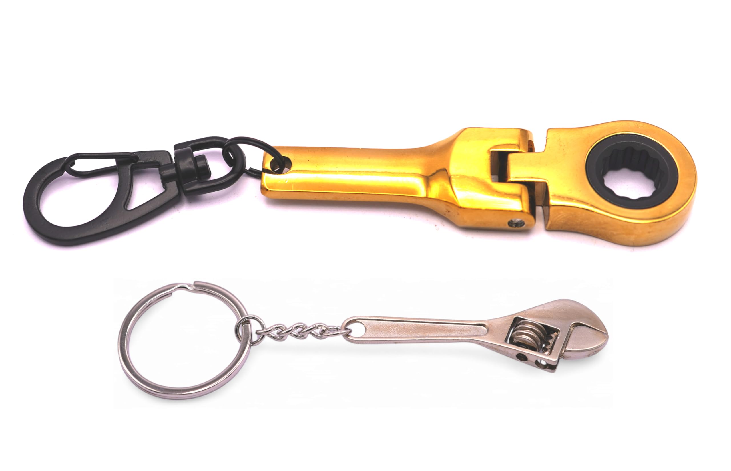 GT//Rotors Gold 10mm Ratchet Wrench Keychain Key Ring (Free Bonus: Mini Monkey Wrench Spanner Keychain)