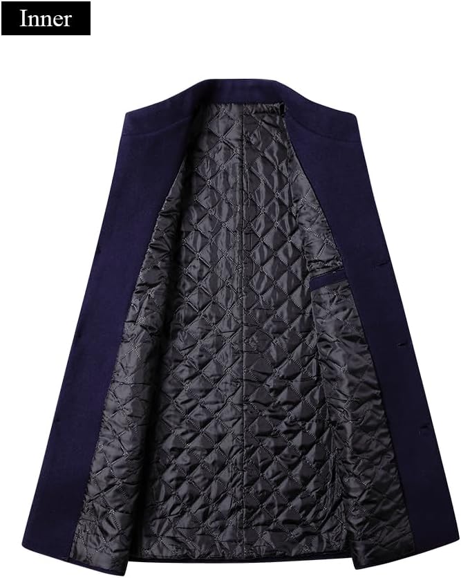 Lavnis Men's Winter Trench Coat Wool Blend Pea Coat Slim Fit Single Breasted Topcoat Business Down Jacket - Image 4