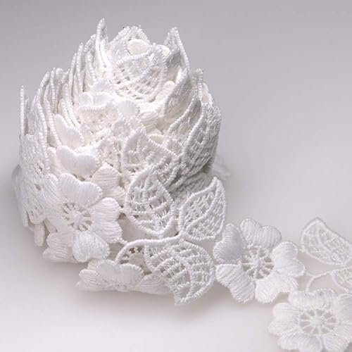 Miniatura 7 de Cinta de encaje con estampado de hojas de flores blancas para coser manualidades, envoltura de regalos y decoraciones de boda nupcial