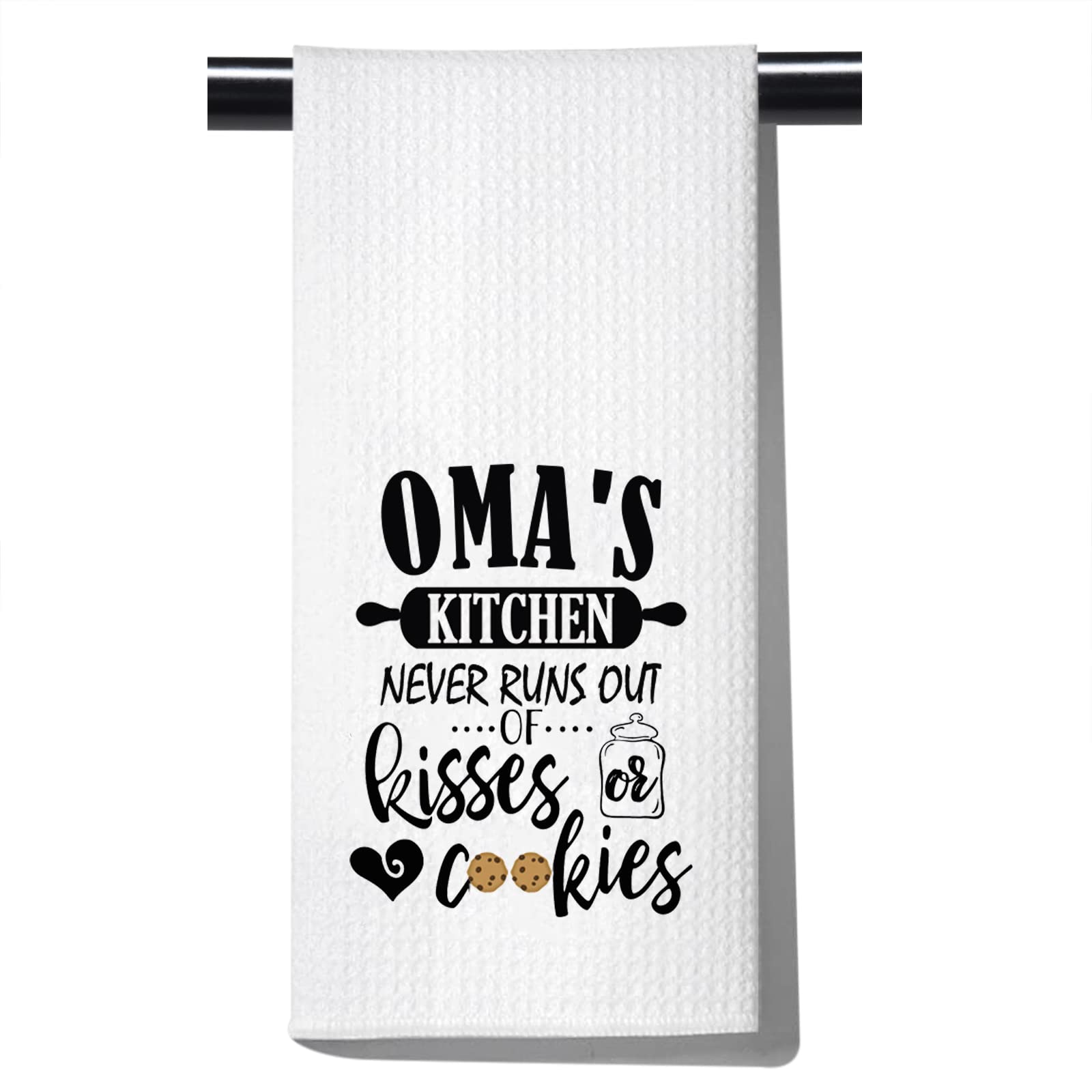 POFULL Oma's Kitchen Decor Oma's Kitchen Never Runs Out of Kisses and Cookies Dish Towel Gift for Grandmother (Oma towel)