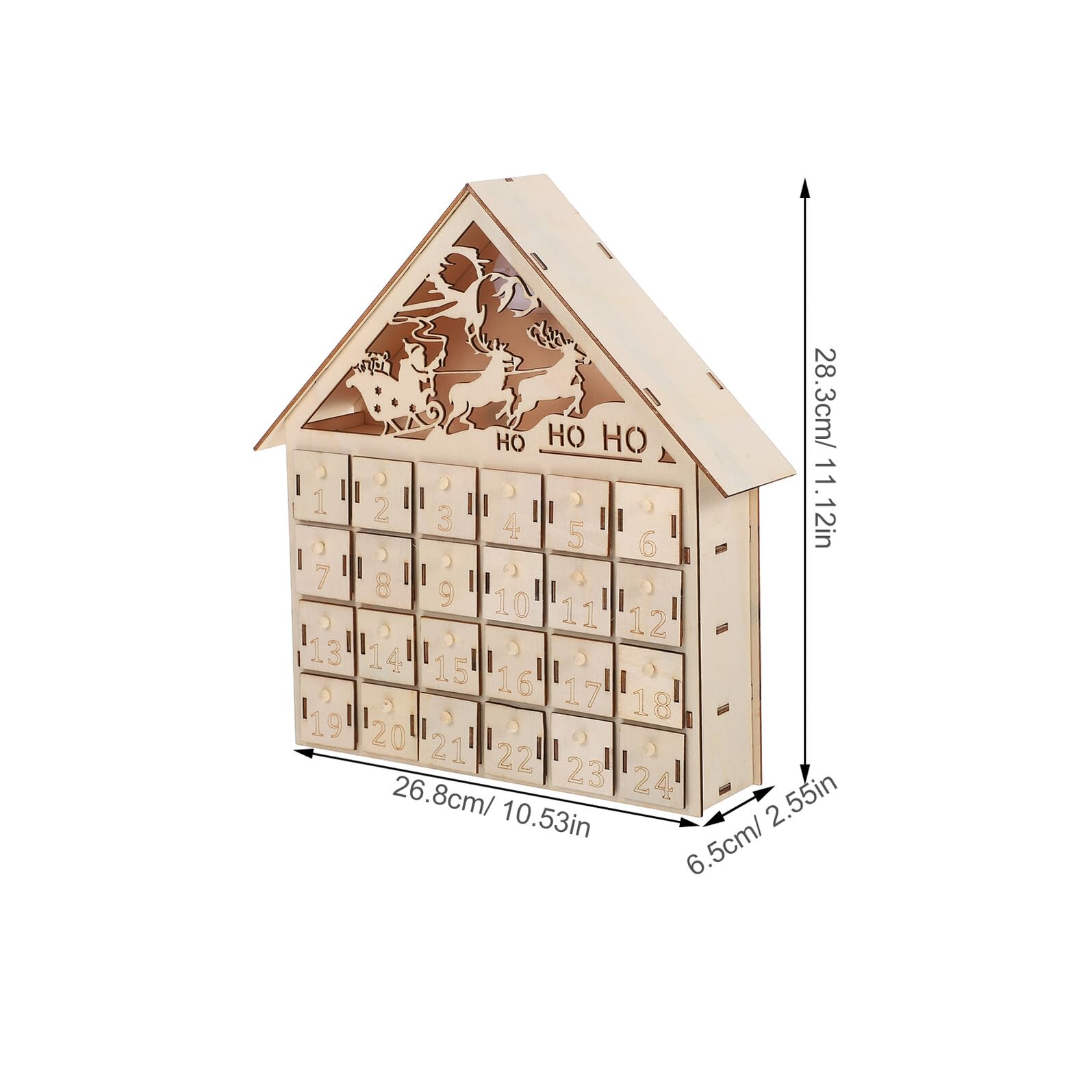 GLEAVI Calendario de Adviento de Madera Iluminado Calendario Reutilizable de Rellenables para Regresiva de Navidad Decoración de Mesa Rústica con Luz LED para Tradiciones Familiares