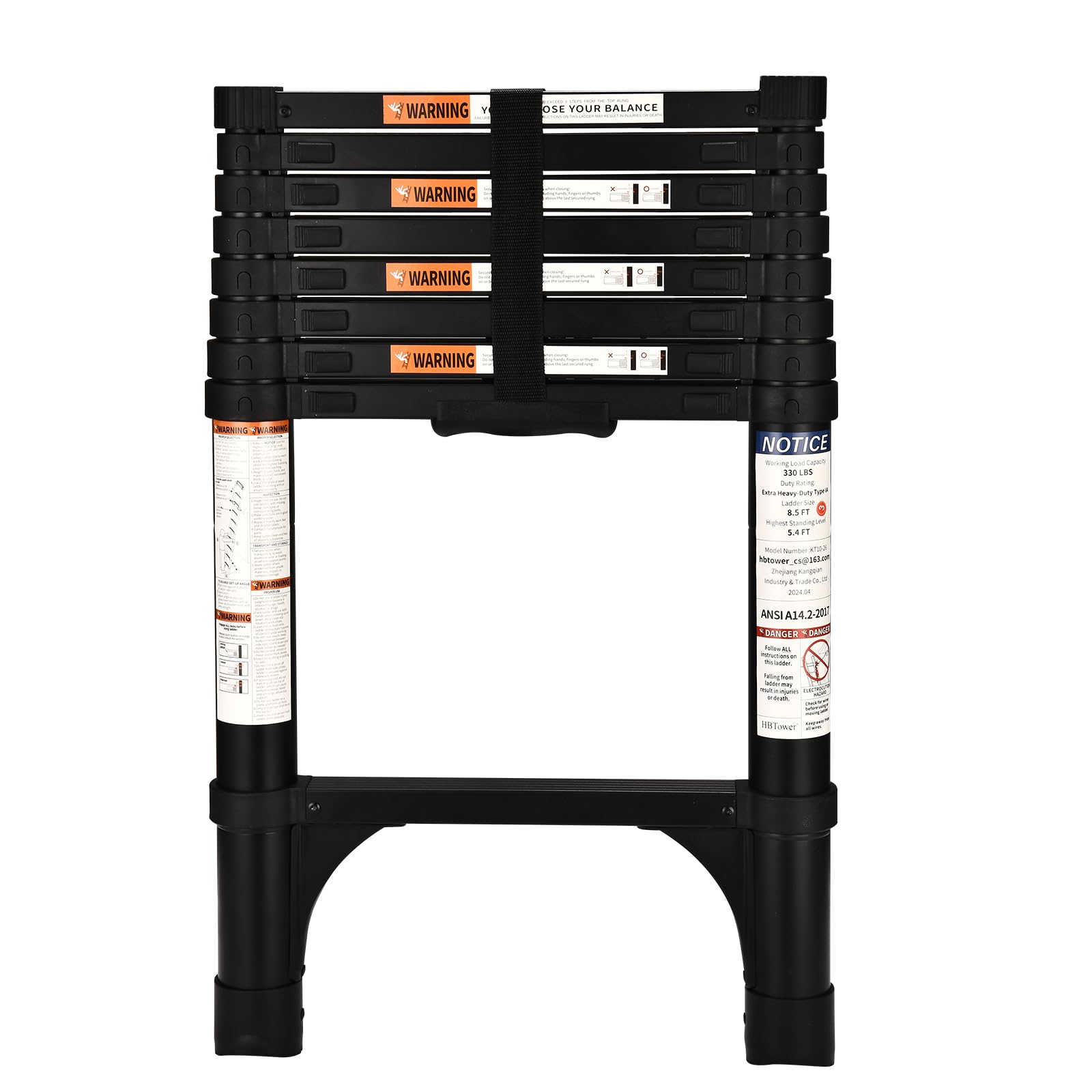 HBTower Telescopic Ladder with Non-Slip Feet, 2.6M/8.5FT Thickened High-Strength Aluminum Extendable ladders, Adjustable Height Collapsible Ladder for Caravans lofts, outdoors and Interiors,Black