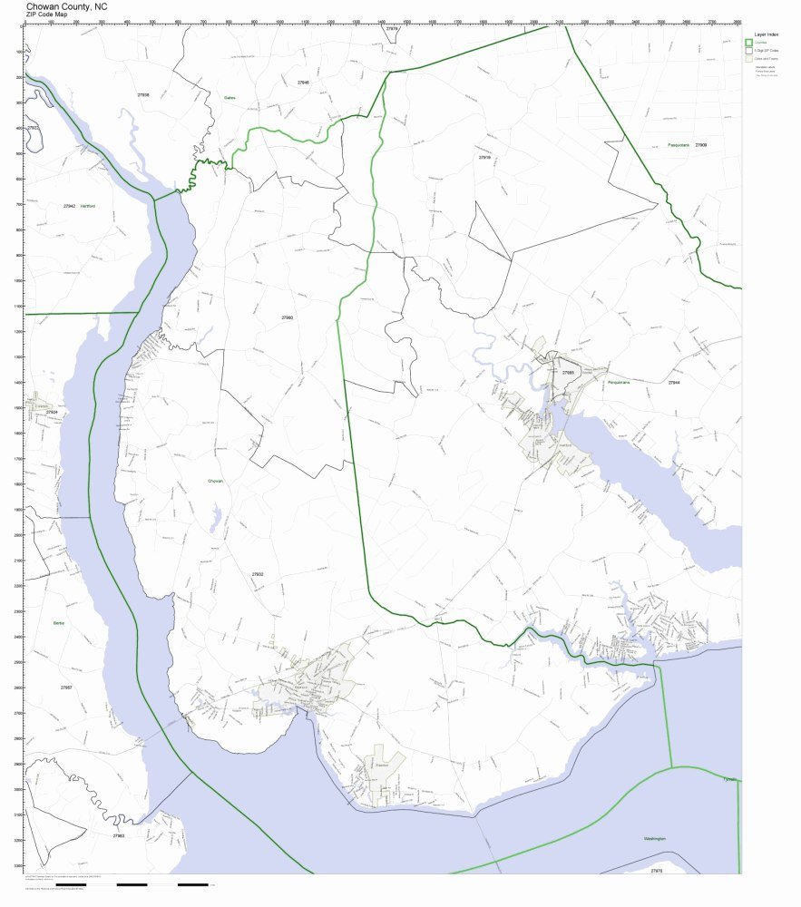 Chowan County, North Carolina NC ZIP Code Map Not Laminated