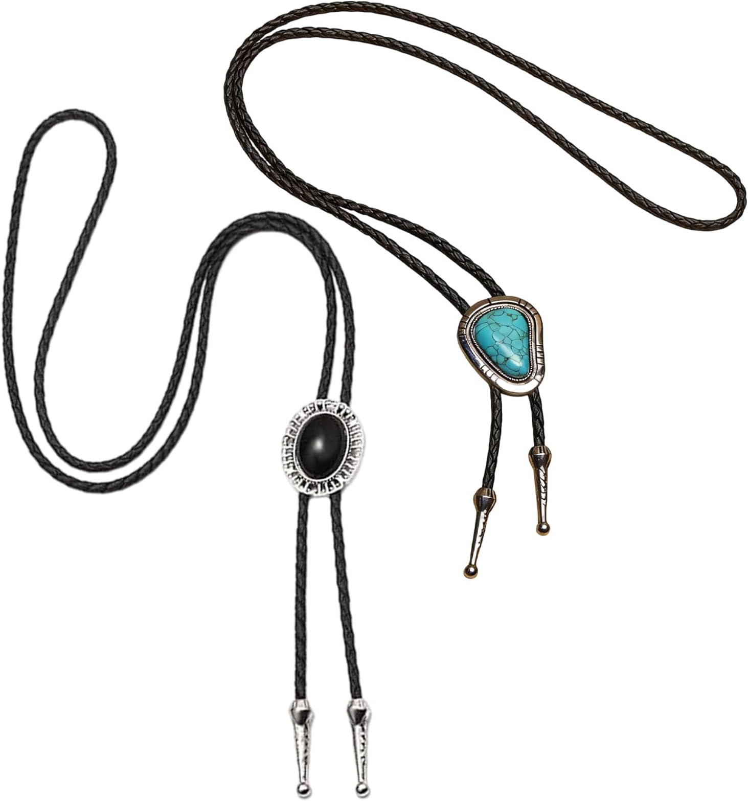 Cowboy Neck Tie Set, Blue Stone Wash Denim and Black Denim Bolo Ties, Western Fashion Accessories for Men and Women, Ideal for Parties, Weddings, Casual Wear